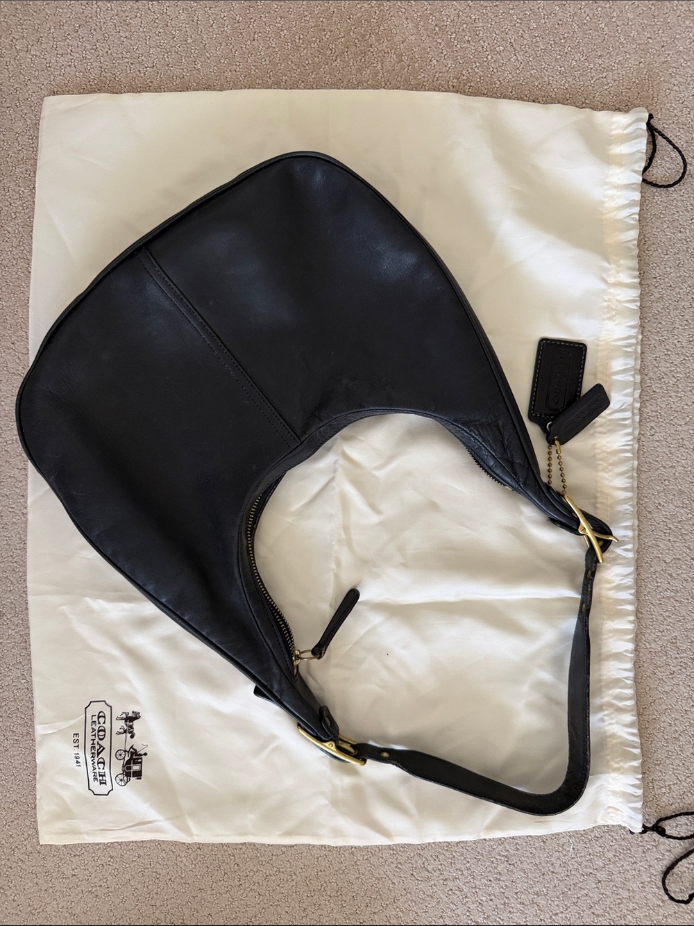 Coach Black Leather Shoulder Hobo with Gold Hardware